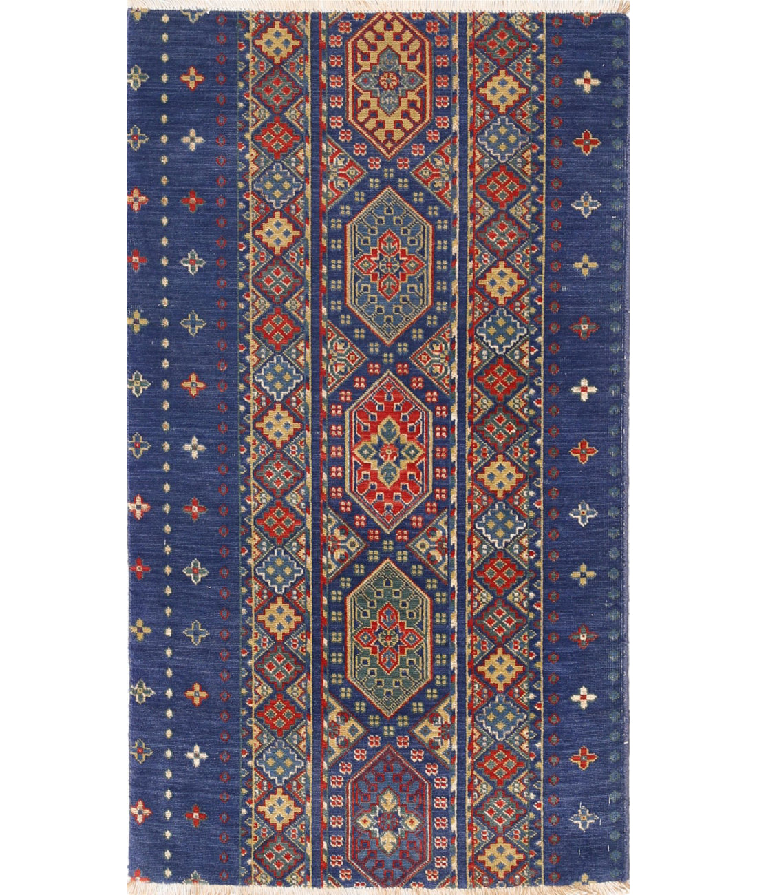 Gulshan 2'2'' X 3'9'' Power-Loomed Wool-Bamboo Silk Rug 2'2'' x 3'9'' (65 X 113) / Blue / Red