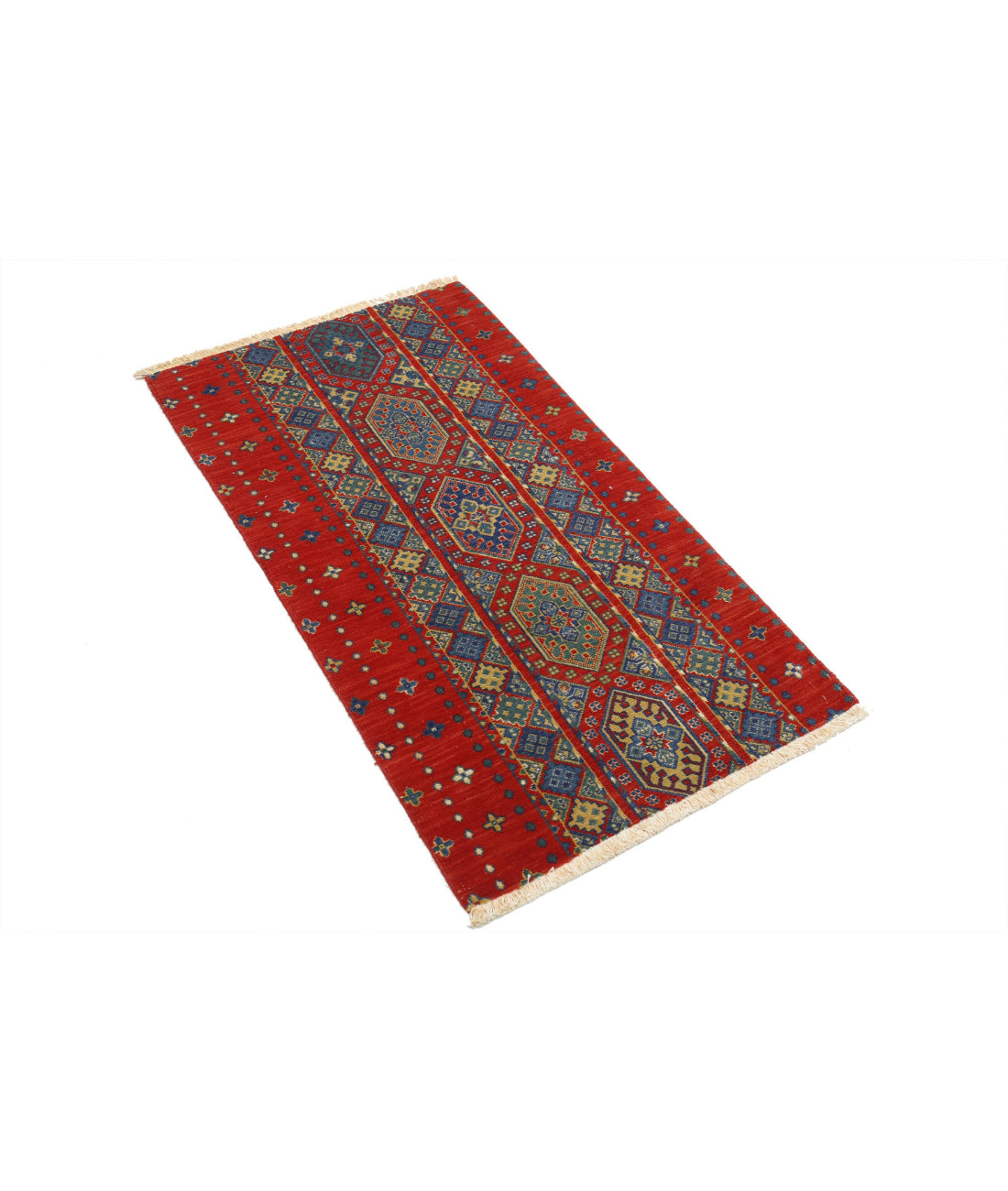 Gulshan 2'1'' X 3'10'' Power-Loomed Wool-Bamboo Silk Rug 2'1'' x 3'10'' (63 X 115) / Red / Blue
