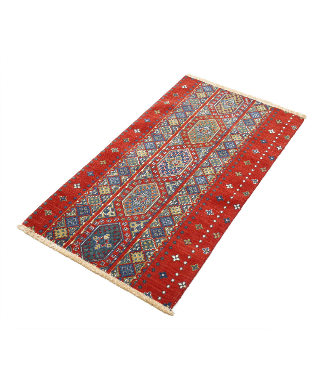 Gulshan 2'1'' X 3'10'' Power-Loomed Wool-Bamboo Silk Rug 2'1'' x 3'10'' (63 X 115) / Red / Blue