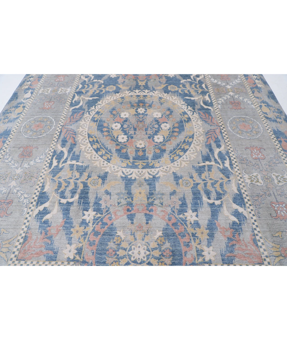 Power Loomed Ikat Wool Rug 8' 10" X 11' 11" 8' 10" X 11' 11" (269 X 363) / Blue / Grey