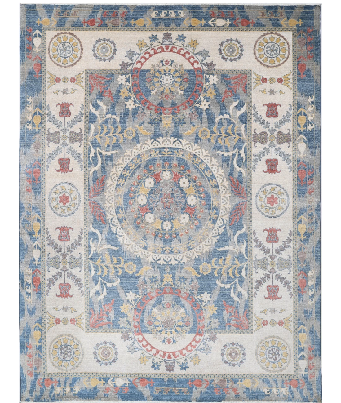 Power Loomed Ikat Wool Rug 8' 10" X 11' 10" 8' 10" X 11' 10" (269 X 361) / Blue / Ivory
