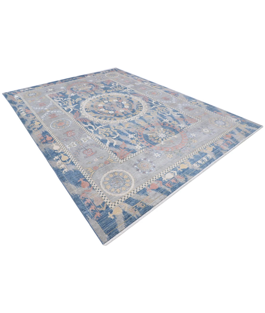 Power Loomed Ikat Wool Rug 8' 11" X 11' 11" 8' 11" X 11' 11" (272 X 363) / Blue / Grey