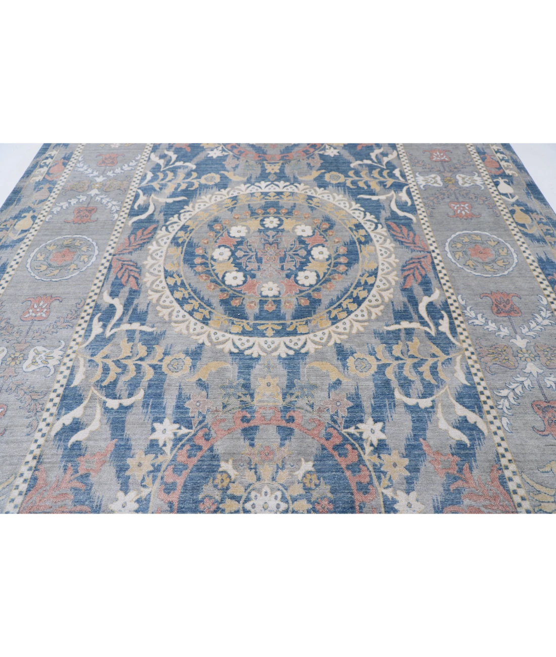Power Loomed Ikat Wool Rug 8' 11" X 11' 11" 8' 11" X 11' 11" (272 X 363) / Blue / Grey
