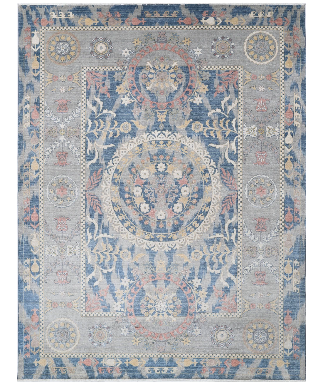 Power Loomed Ikat Wool Rug 8' 11" X 11' 11" 8' 11" X 11' 11" (272 X 363) / Blue / Grey