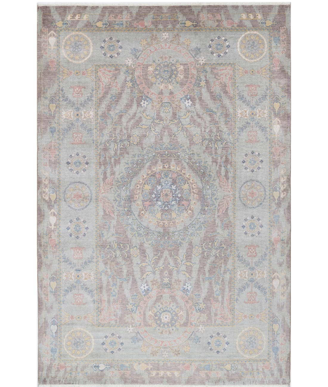 Power Loomed Ikat Wool Rug 6' 5" X 9' 11" 6' 5" X 9' 11" (196 X 302) / Brown / Blue