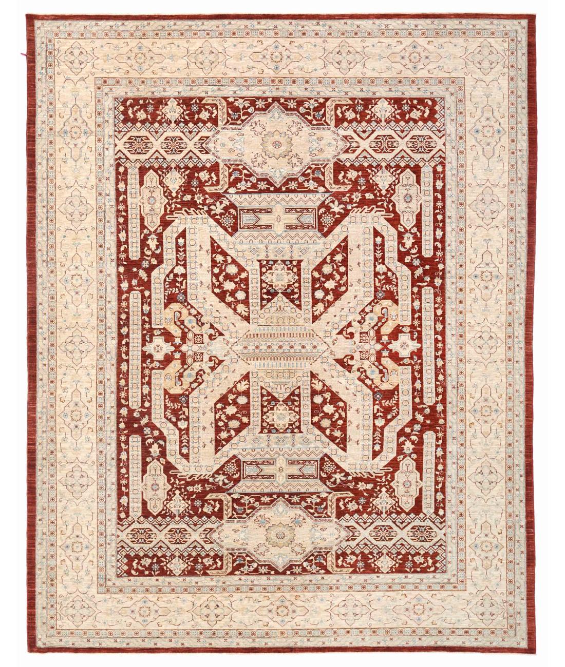 Hand Knotted Fine Ziegler Wool Rug - 10'1'' x 13'3'' 10' 1" X 13' 3" ( 307 X 404 ) / Red / Ivory