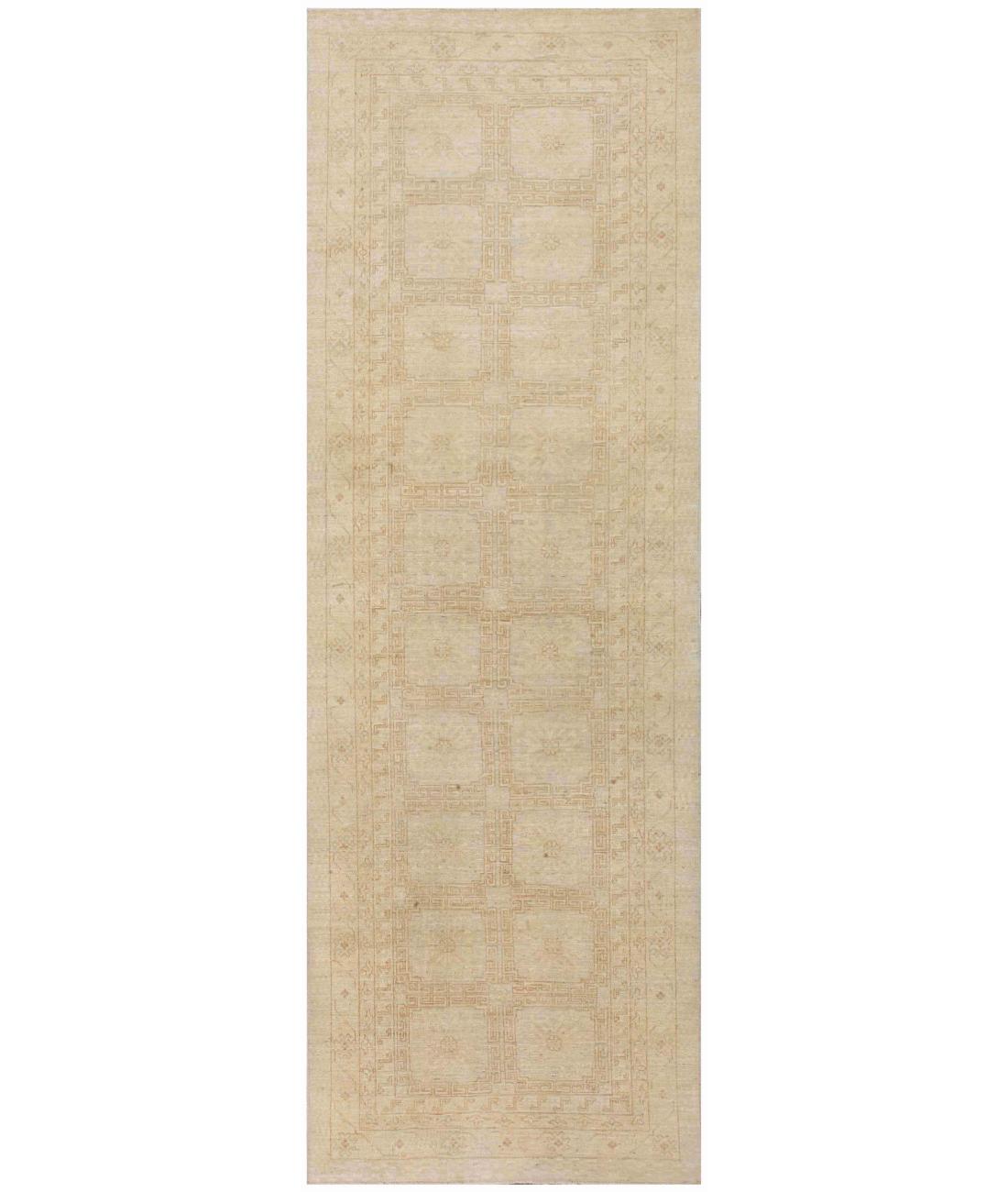 Hand Knotted Khotan Wool Rug - 4'0'' x 12'0'' 4' 0" X 12' 0" ( 122 X 366 ) / Brown / Ivory