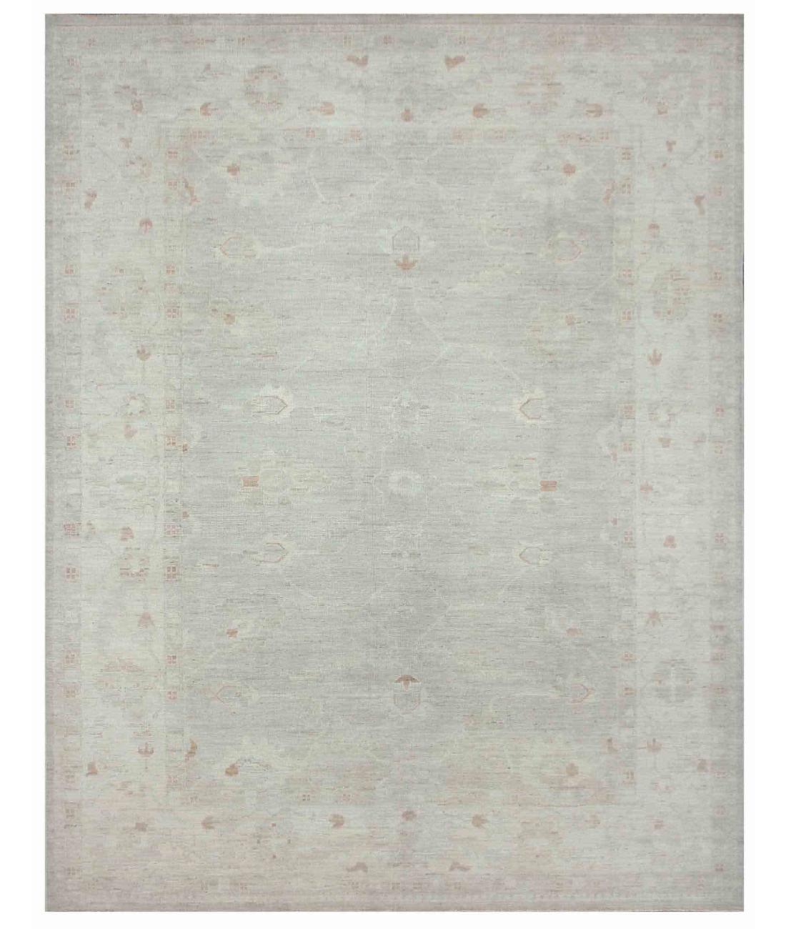 Hand Knotted Oushak Wool Rug - 10'0'' x 13'1'' 10' 0" X 13' 1" ( 305 X 399 ) / Grey / Ivory