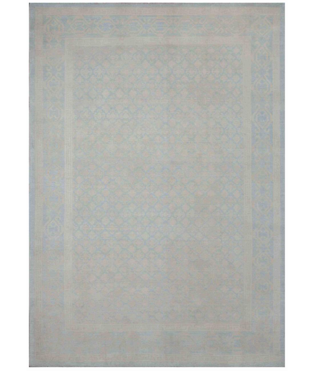 Hand Knotted Khotan Wool Rug - 9'5'' x 13'5'' 9' 5" X 13' 5" ( 287 X 409 ) / Blue / Blue