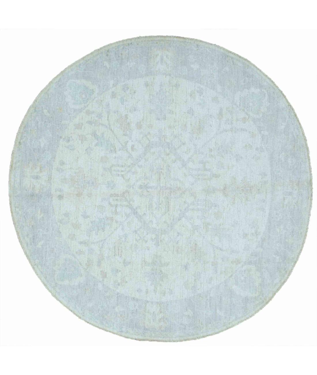 Hand Knotted Oushak Wool Rug - 8'3'' x 8'0'' 8' 3" X 8' 0" ( 251 X 244 ) / Ivory / Teal