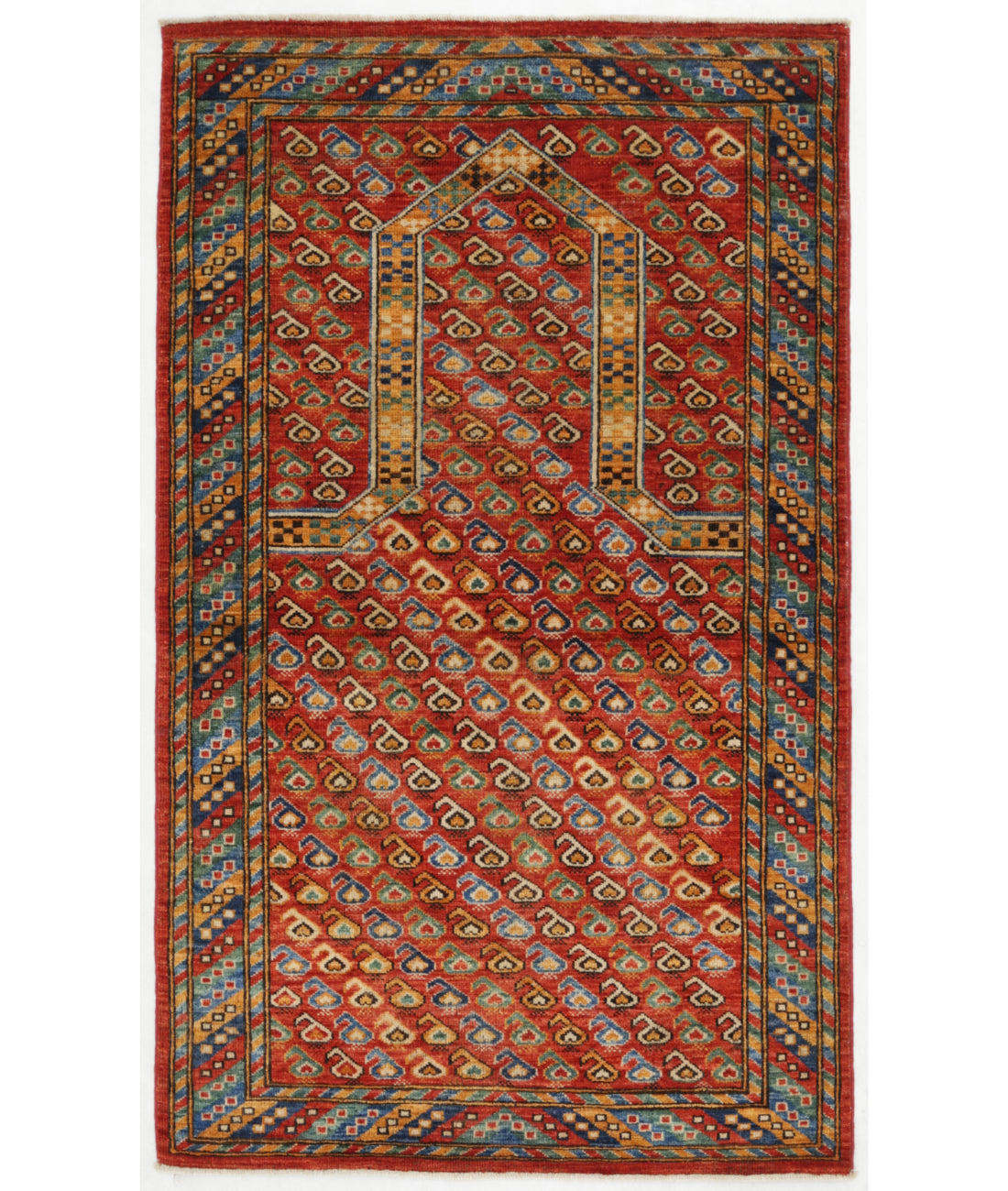 Humna 3'1'' X 5'1'' Hand-Knotted Wool Rug 3'1'' x 5'1'' (93 X 153) / Red / Blue