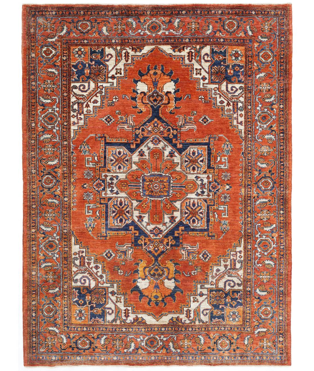 Hand Knotted Nomadic Caucasian Humna Wool Rug - 5'2'' x 7'0'' 5' 2" X 7' 0" ( 157 X 213 ) / Rust / Blue