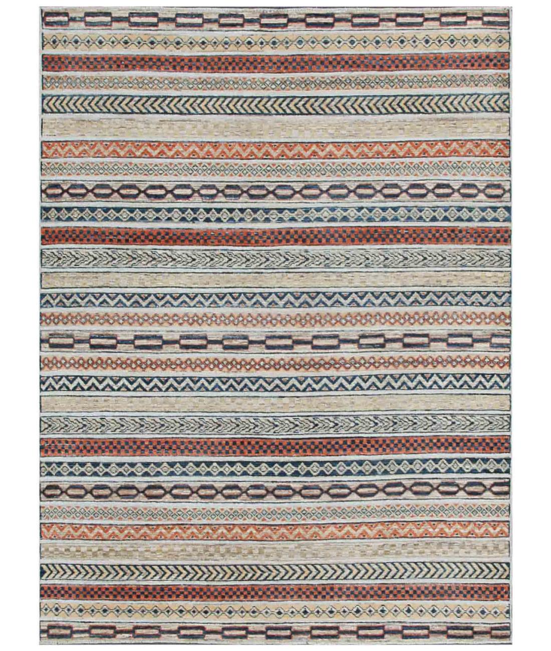 Hand Knotted Berjesta Wool Rug - 5'0'' x 6'7'' 5' 0" X 6' 7" ( 152 X 201 ) / Ivory / Orange