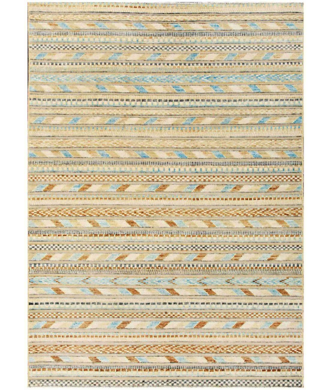 Hand Knotted Berjesta Wool Rug - 4'10'' x 6'8'' 4' 10" X 6' 8" ( 147 X 203 ) / Ivory / Blue