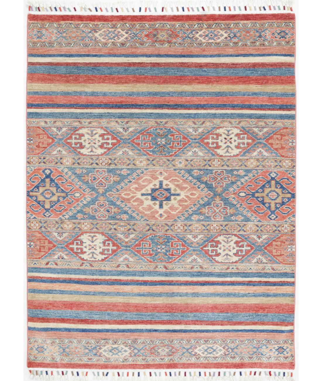 Hand Knotted Khurjeen Wool Rug - 4'2'' x 5'5'' 4' 2" X 5' 5" ( 127 X 165 ) / Multi / Multi