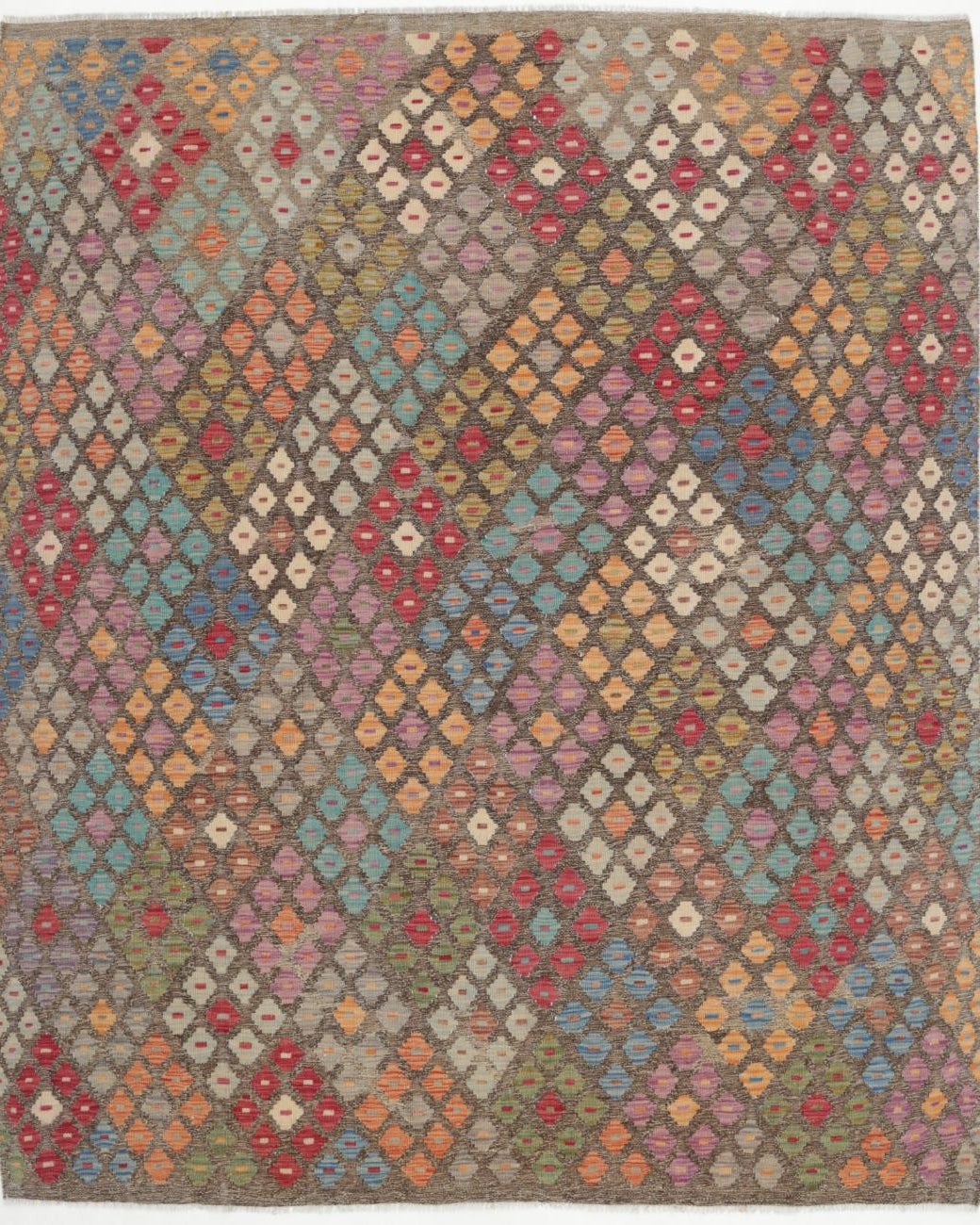 Hand Woven Natural Kilim Wool Kilim Rug - 6'6'' x 7'10'' 6' 6" X 7' 10" ( 198 X 239 ) / Multi / Multi