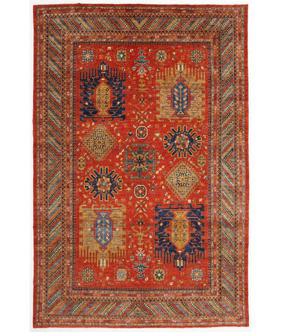 Hand Knotted Nomadic Caucasian Humna Wool Rug - 9'6'' x 14'0'' 9' 6" X 14' 0" ( 290 X 427 ) / Rust / Multi