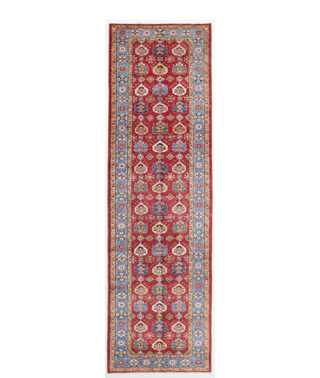 Hand Knotted Royal Kazak Wool Rug - 4'1'' x 13'10'' 4' 1" X 13' 10" ( 124 X 422 ) / Red / Blue