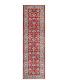 Hand Knotted Royal Kazak Wool Rug - 4'1'' x 13'10'' 4' 1" X 13' 10" ( 124 X 422 ) / Red / Blue