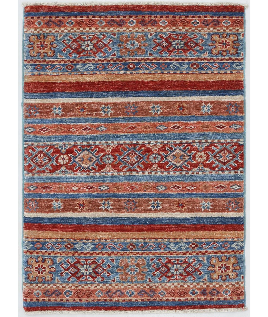 Hand Knotted Khurjeen Wool Rug - 2'0'' x 2'9'' 2' 0" X 2' 9" ( 61 X 84 ) / Multi / Blue