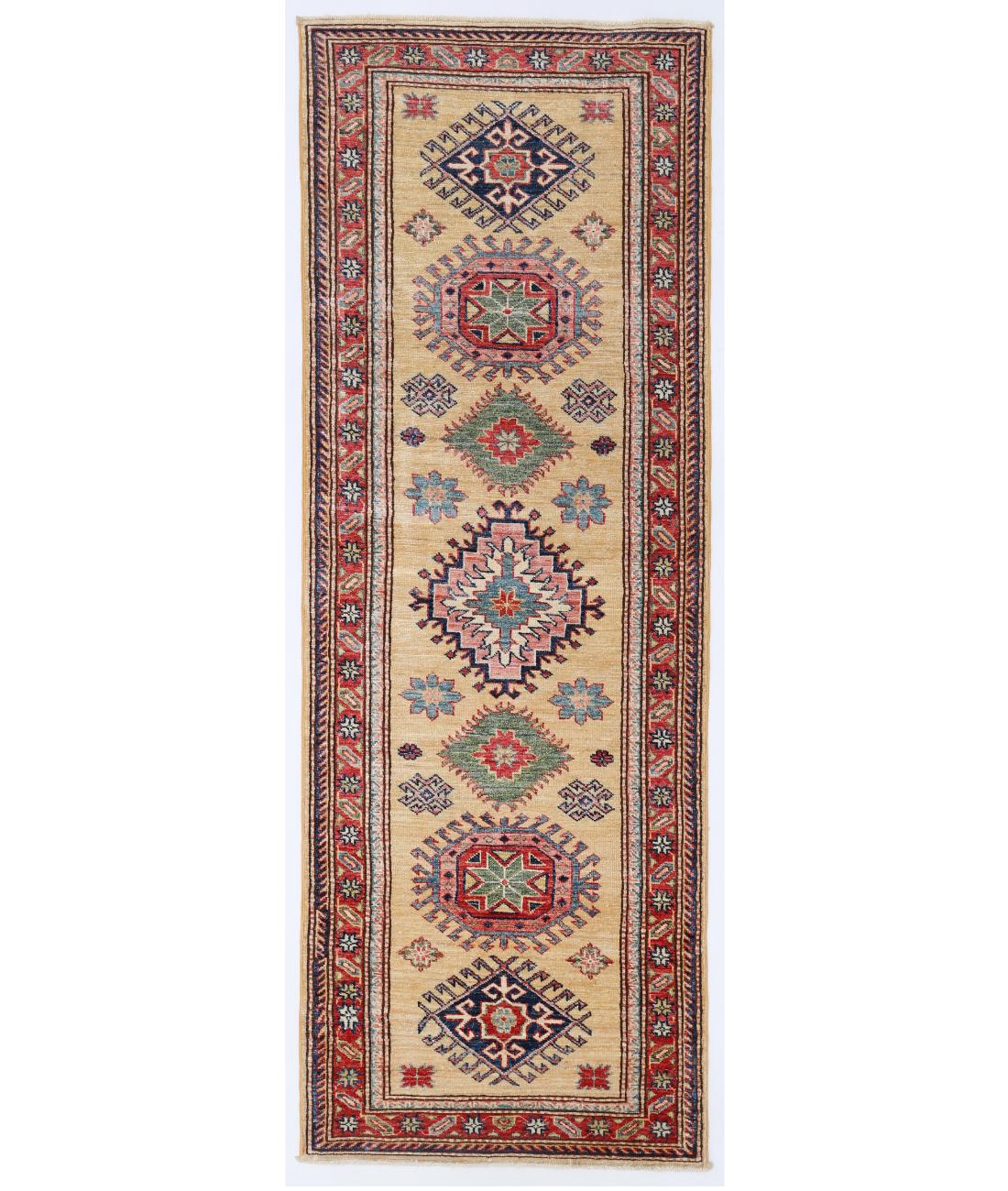 Hand Knotted Royal Kazak Wool Rug - 2'4'' x 6'8'' 2' 4" X 6' 8" ( 71 X 203 ) / Gold / Red