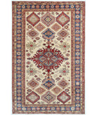 Hand Knotted Royal Kazak Wool Rug - 6'4'' x 9'9'' 6' 4" X 9' 9" ( 193 X 297 ) / Ivory / Blue