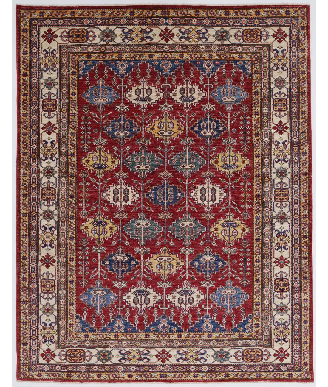 Hand Knotted Royal Kazak Wool Rug - 5'8'' x 7'5'' 5' 8" X 7' 5" ( 173 X 226 ) / Red / Ivory