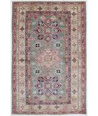 Hand Knotted Royal Kazak Wool Rug - 3'9'' x 5'8'' 3' 9" X 5' 8" ( 114 X 173 ) / Green / Ivory