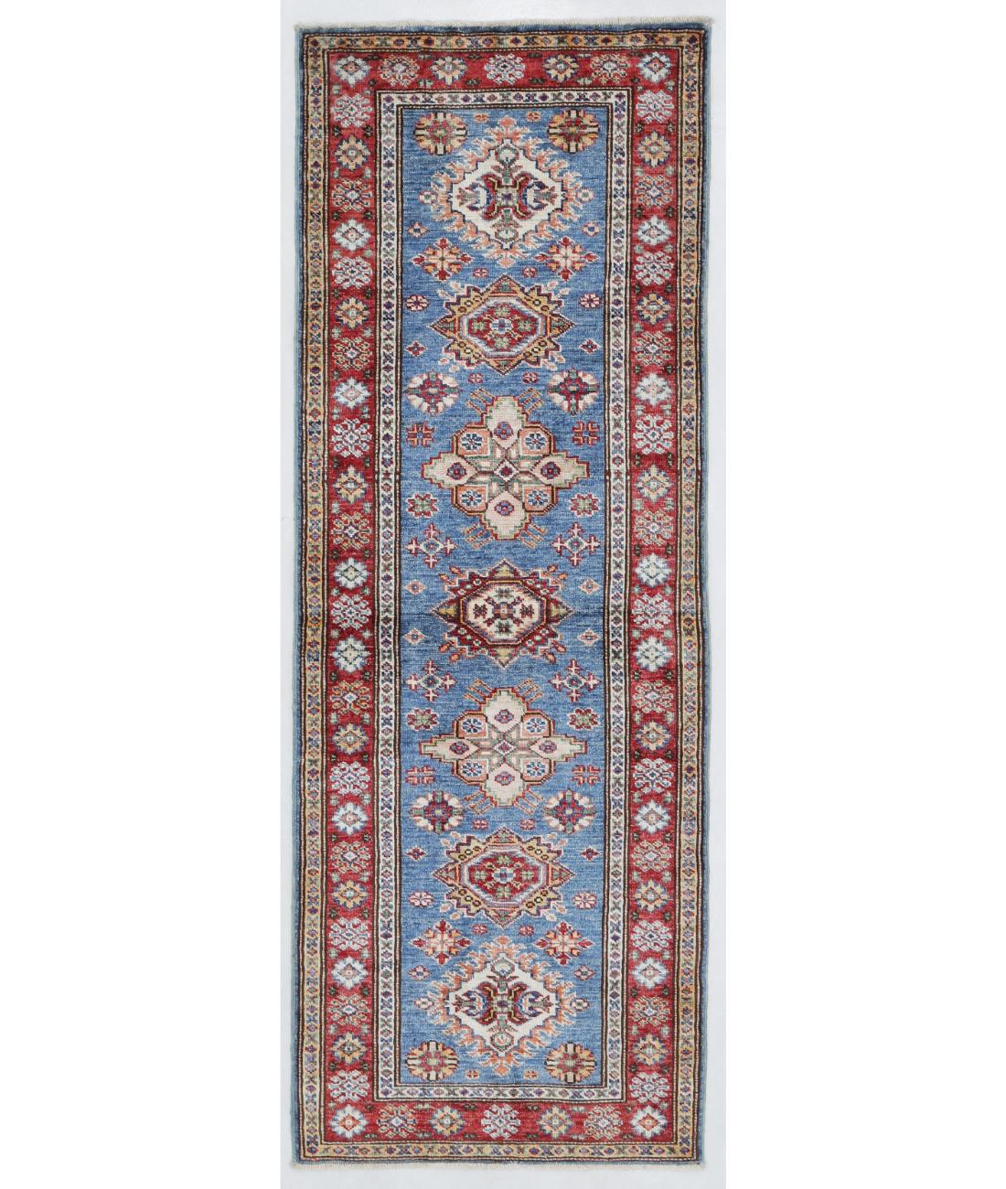 Hand Knotted Royal Kazak Wool Rug - 2'1'' x 5'8'' 2' 1" X 5' 8" ( 64 X 173 ) / Blue / Red