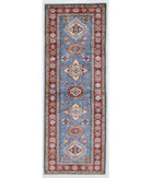 Hand Knotted Royal Kazak Wool Rug - 2'1'' x 5'8'' 2' 1" X 5' 8" ( 64 X 173 ) / Blue / Red