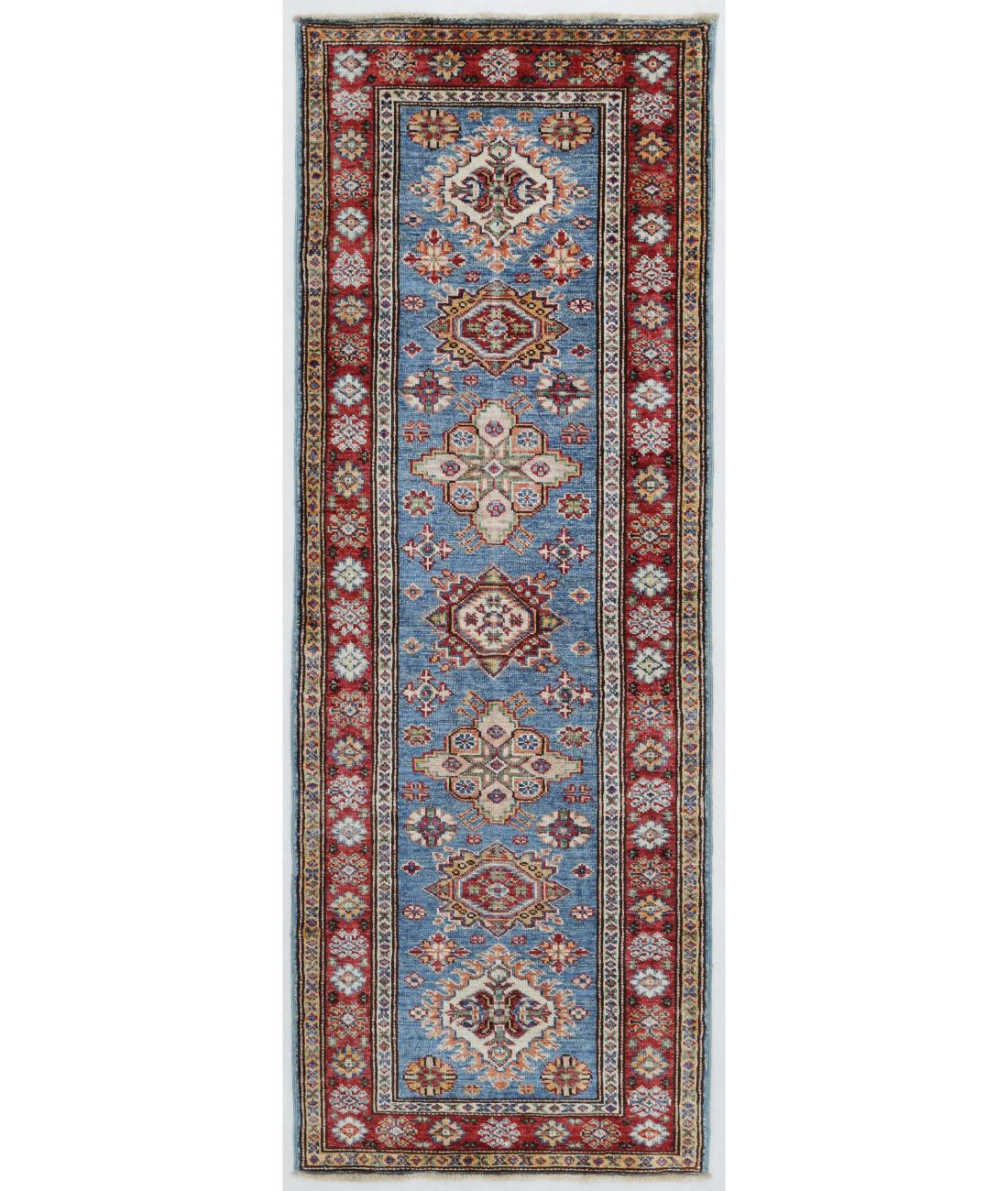Hand Knotted Royal Kazak Wool Rug - 2'0'' x 5'8'' 2' 0" X 5' 8" ( 61 X 173 ) / Blue / Red