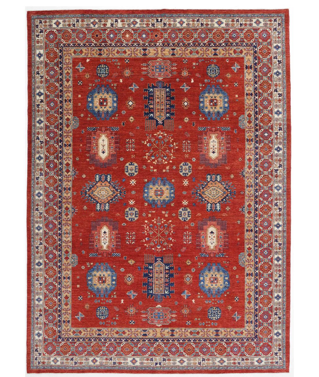 Hand Knotted Nomadic Caucasian Humna Wool Rug - 10'0'' x 13'7'' 10' 0" X 13' 7" ( 305 X 414 ) / Red / Blue