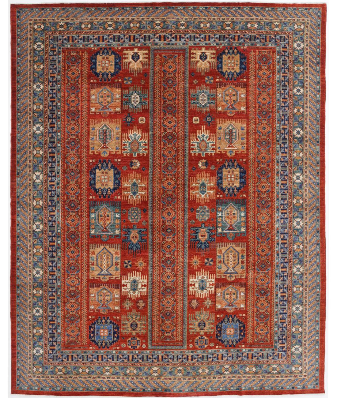 Hand Knotted Nomadic Caucasian Humna Wool Rug - 11'11'' x 14'8'' 11' 11" X 14' 8" ( 363 X 447 ) / Red / Blue