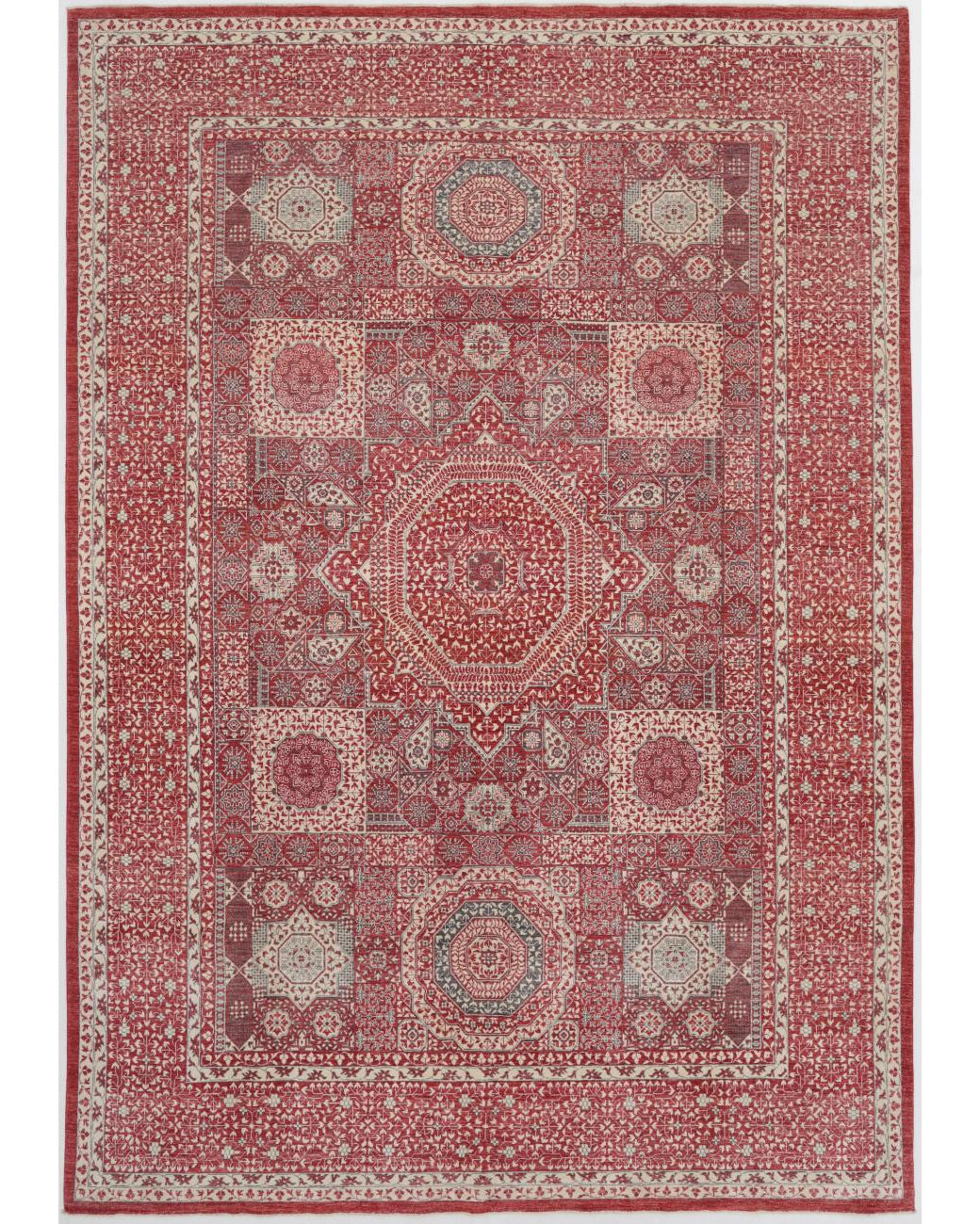 Hand Knotted Fine Mamluk Wool Rug - 10'1'' x 14'5'' 10' 1" X 14' 5" ( 307 X 439 ) / Red / Ivory