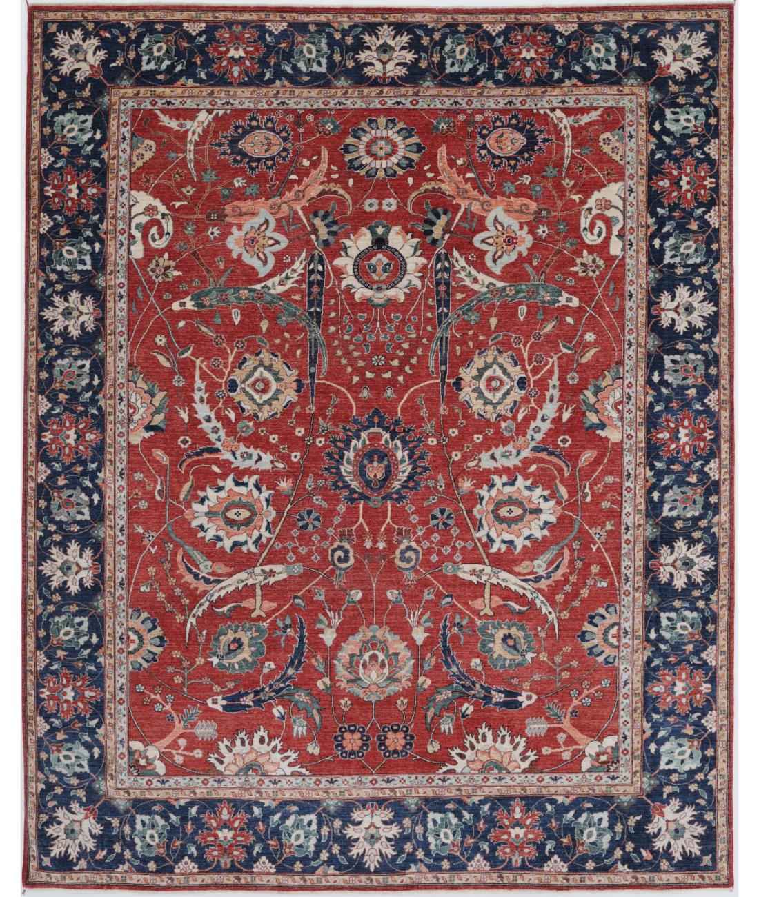 Hand Knotted Ziegler Farhan Wool Rug - 8'11'' x 11'5'' 8' 11" X 11' 5" ( 272 X 348 ) / Red / Blue