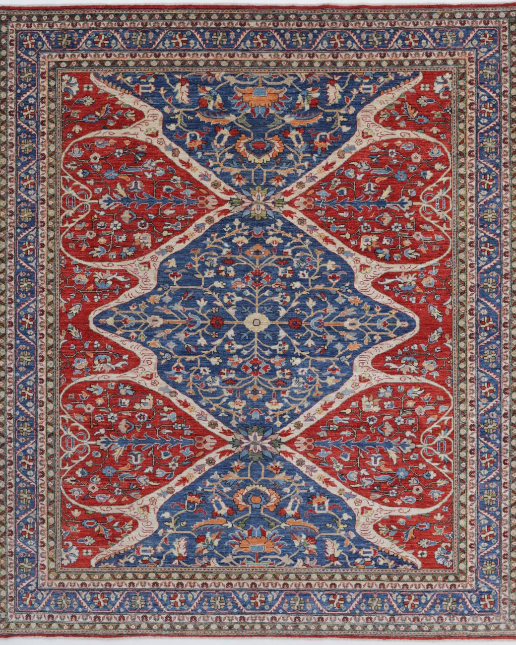 Hand Knotted Ziegler Mahal Wool Rug - 8'0'' x 9'9'' 8' 0" X 9' 9" ( 244 X 297 ) / Red / Blue