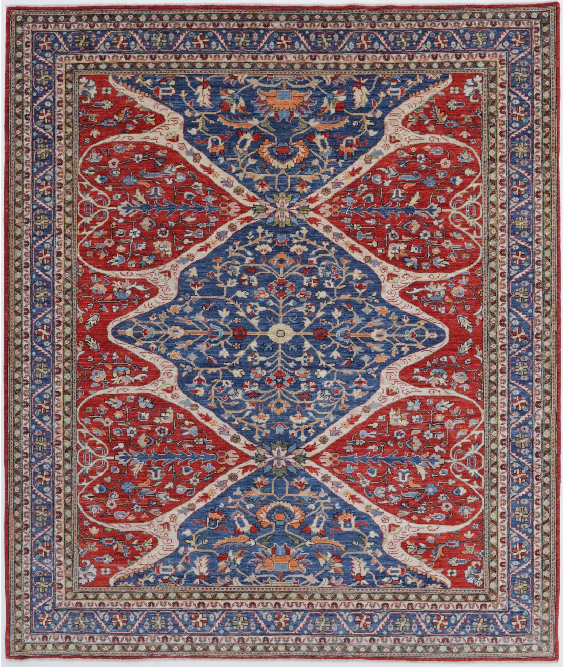 Hand Knotted Ziegler Mahal Wool Rug - 8'0'' x 9'9'' 8' 0" X 9' 9" ( 244 X 297 ) / Red / Blue