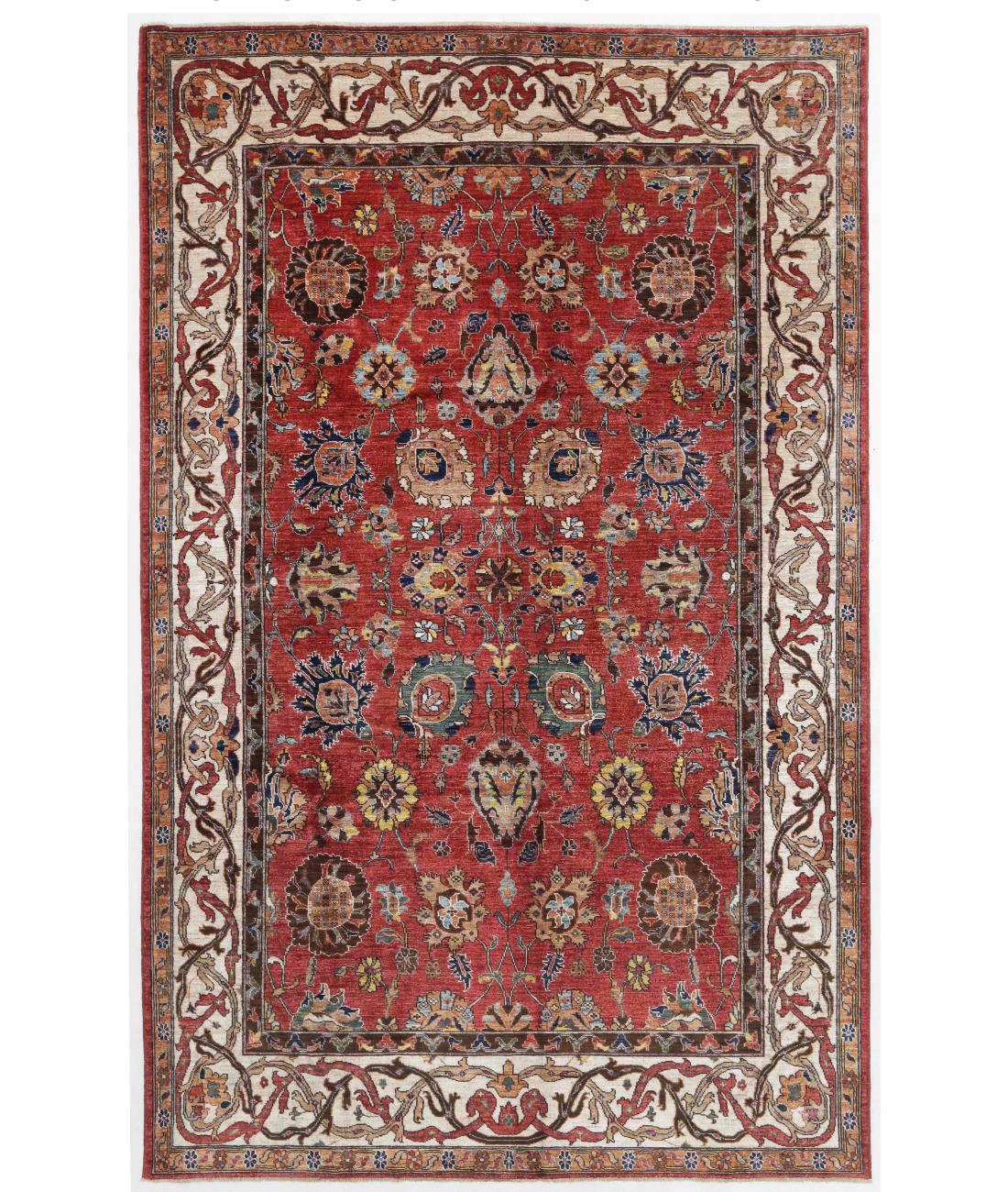 Hand Knotted Nomadic Caucasian Humna Wool Rug - 6'6'' x 10'4'' 6' 6" X 10' 4" ( 198 X 315 ) / Red / Ivory