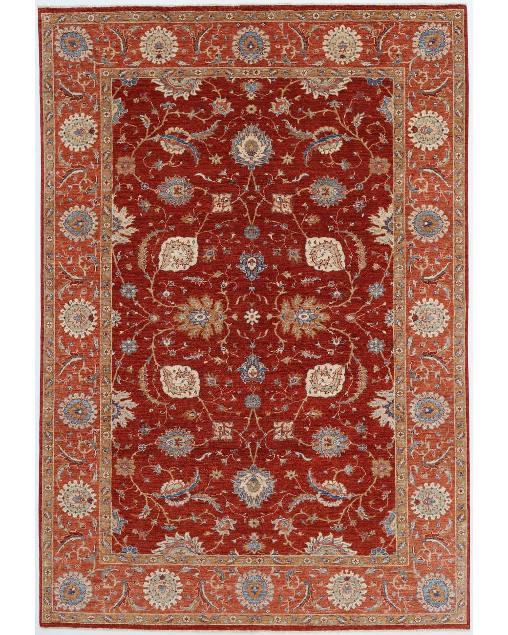 Hand Knotted Ziegler Suzani Wool Rug - 6'8'' x 9'11'' 6' 8" X 9' 11" ( 203 X 302 ) / Red / Ivory