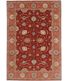 Hand Knotted Ziegler Suzani Wool Rug - 6'8'' x 9'11'' 6' 8" X 9' 11" ( 203 X 302 ) / Red / Ivory