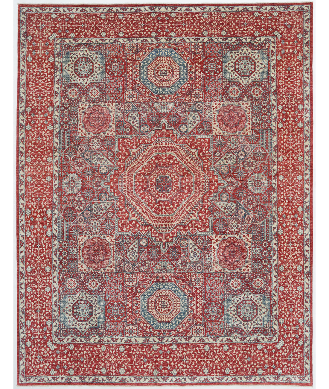 Mamluk 8'0'' X 10'3'' Hand-Knotted Wool Rug 8'0'' x 10'3'' (240 X 308) / Red / Ivory