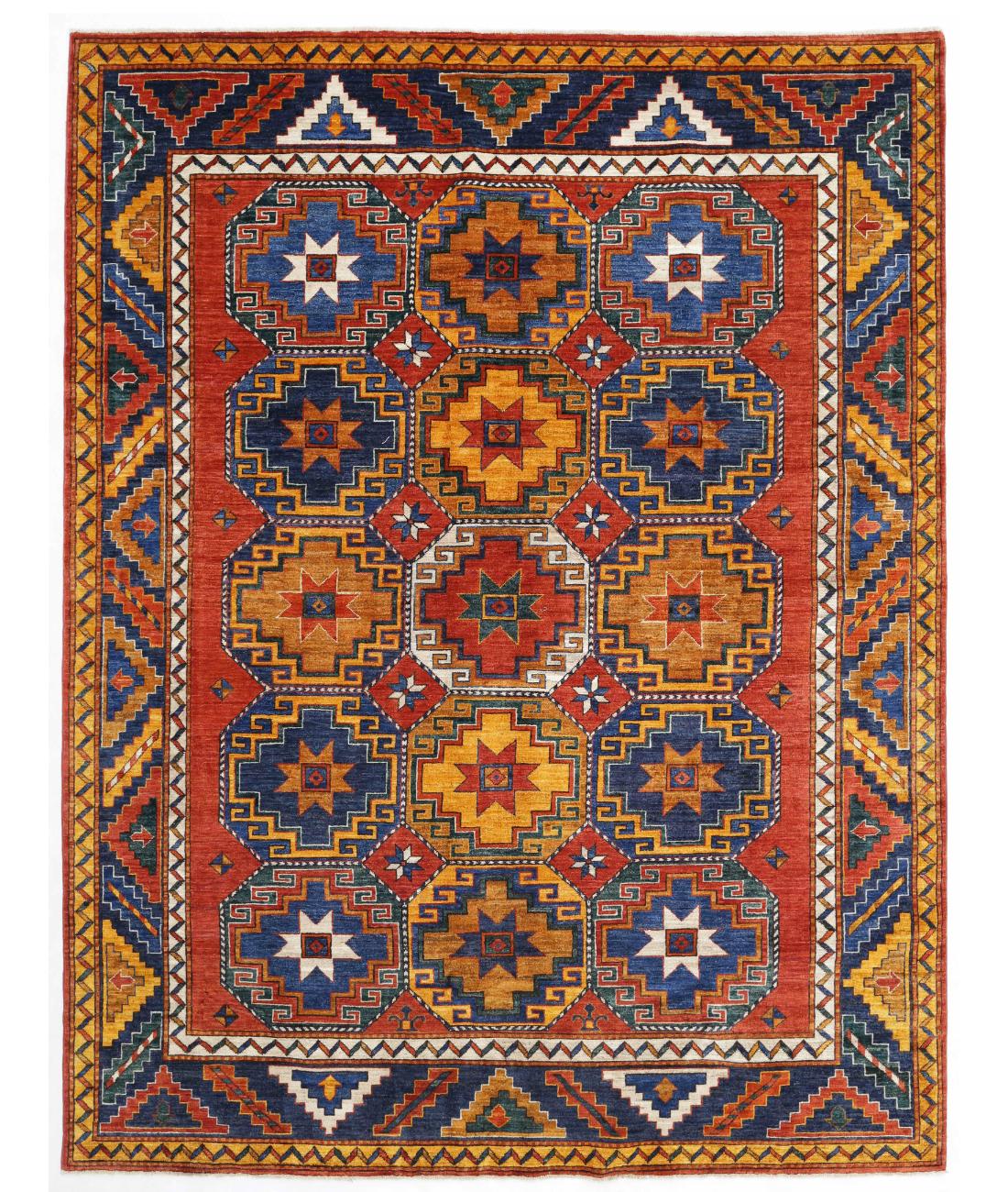 Hand Knotted Nomadic Caucasian Humna Wool Rug - 7'2'' x 9'3'' 7' 2" X 9' 3" ( 218 X 282 ) / Rust / Gold