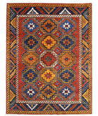 Hand Knotted Nomadic Caucasian Humna Wool Rug - 7'2'' x 9'3'' 7' 2" X 9' 3" ( 218 X 282 ) / Rust / Gold