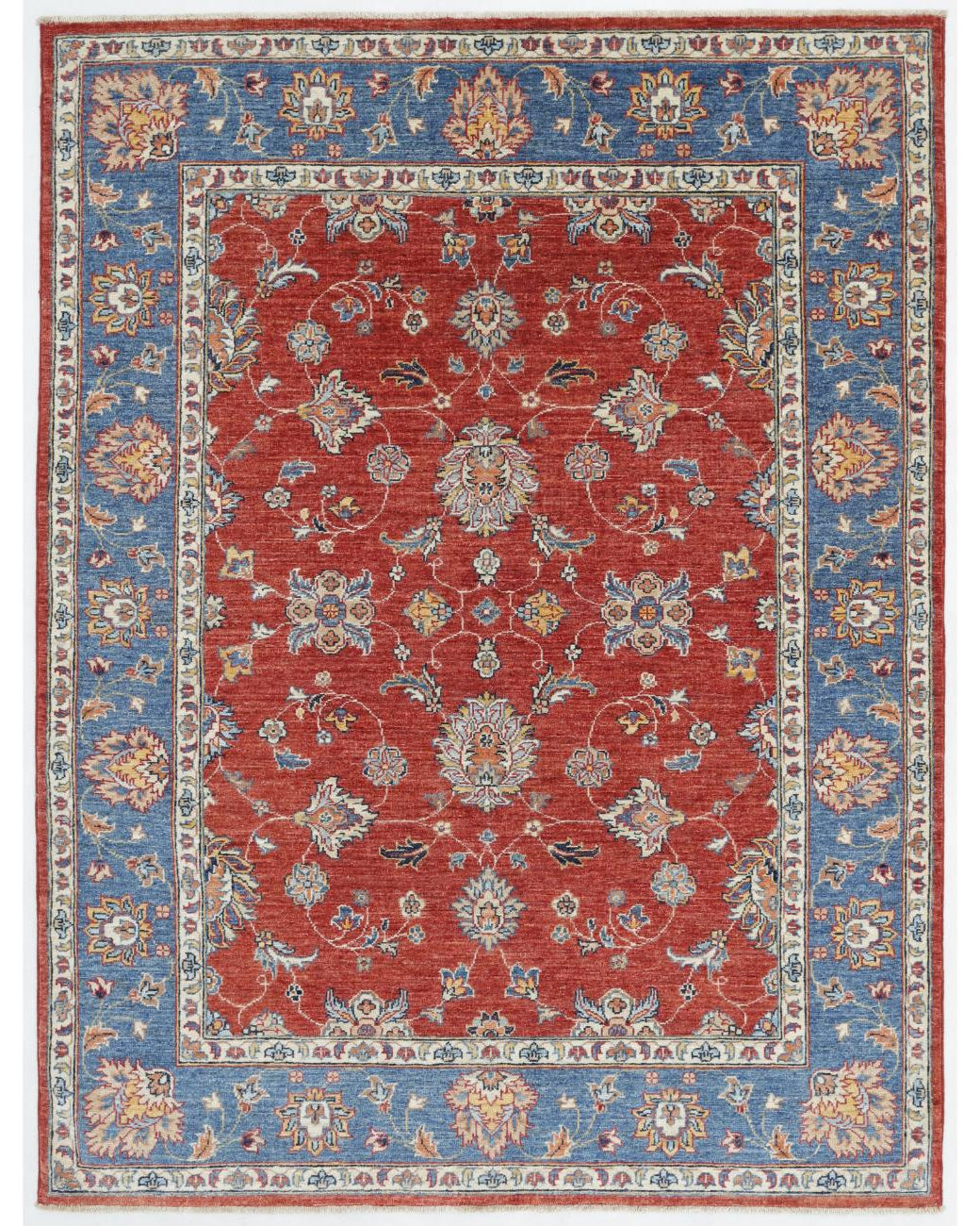 Hand Knotted Sultanabad Farhan Wool Rug - 5'0'' x 6'6'' 5' 0" X 6' 6" ( 152 X 198 ) / Red / Blue