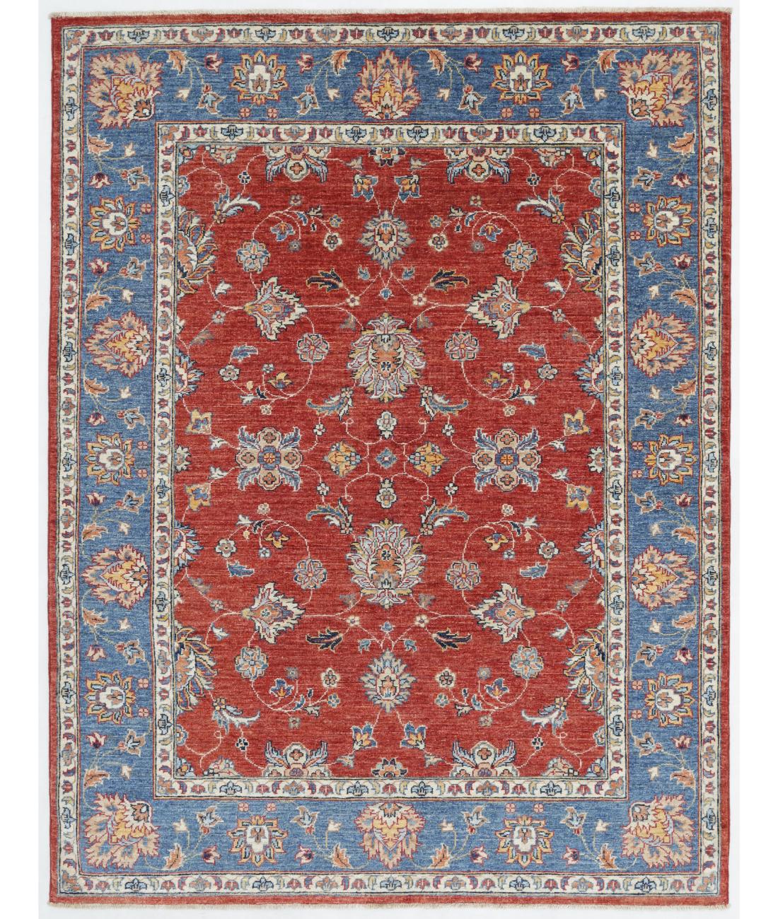 Hand Knotted Sultanabad Farhan Wool Rug - 5'0'' x 6'6'' 5' 0" X 6' 6" ( 152 X 198 ) / Red / Blue