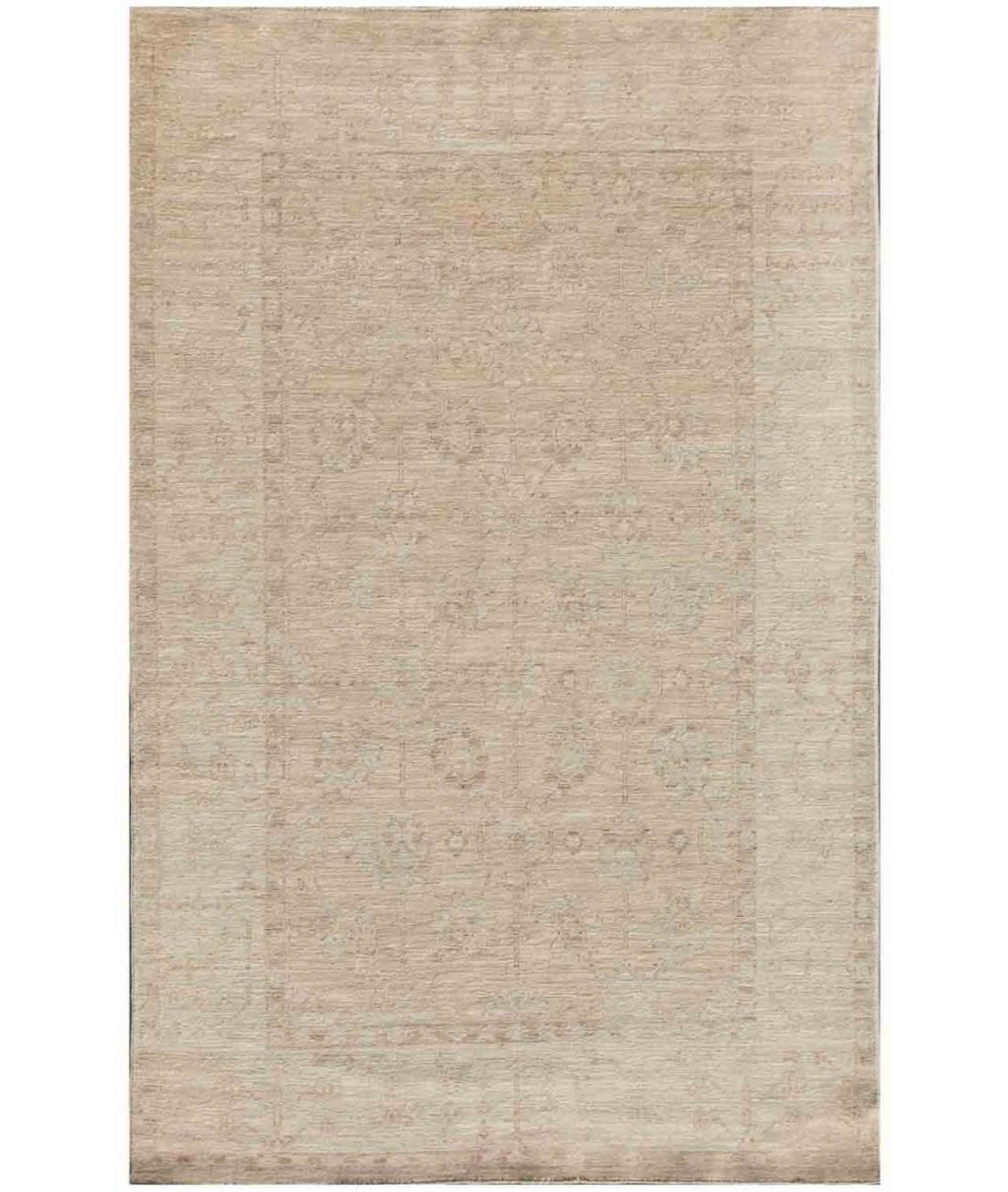 Hand Knotted Oushak Wool Rug - 5'9'' x 8'9'' 5' 9" X 8' 9" ( 175 X 267 ) / Ivory / Taupe