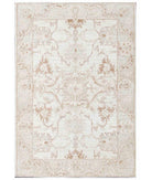 Hand Knotted Oushak Wool Rug - 4'2'' x 6'0'' 4' 2" X 6' 0" ( 127 X 183 ) / Ivory / Pink