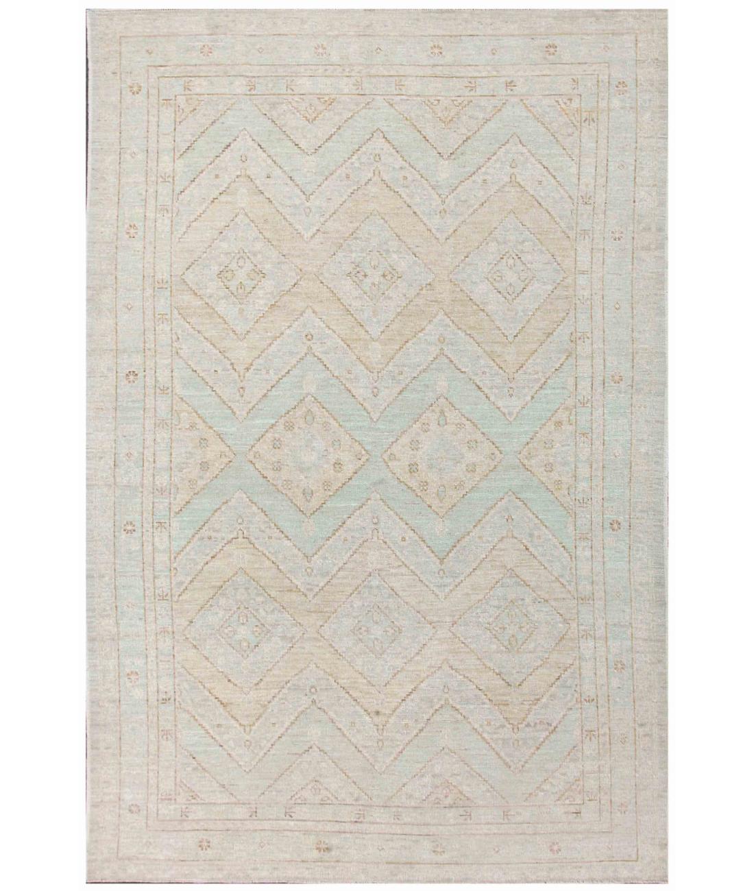 Hand Knotted Oushak Wool Rug - 6'1'' x 9'4'' 6' 1" X 9' 4" ( 185 X 284 ) / Blue / Grey