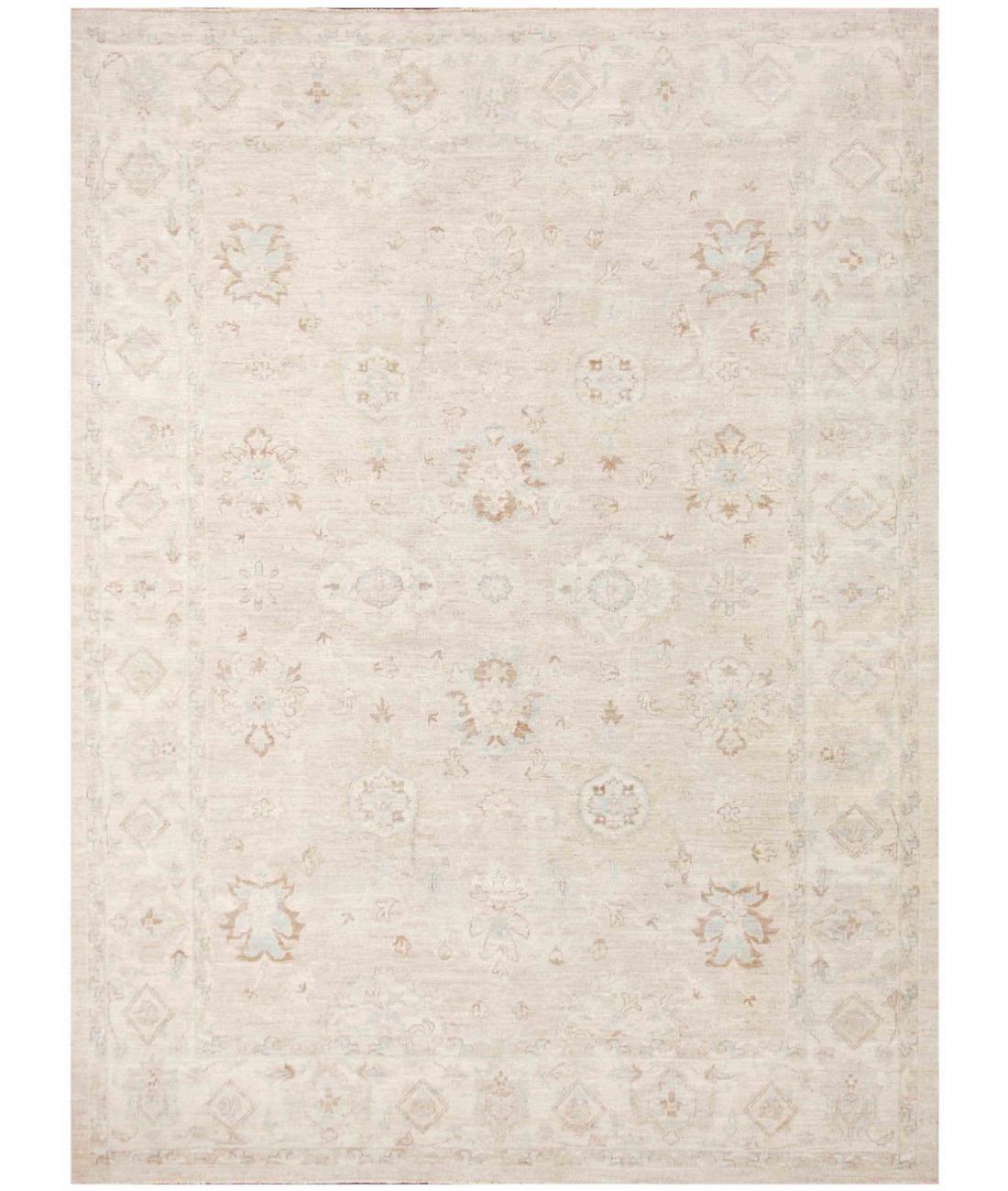 Hand Knotted Oushak Wool Rug - 8'10'' x 11'10'' 8' 10" X 11' 10" ( 269 X 361 ) / Ivory / Taupe