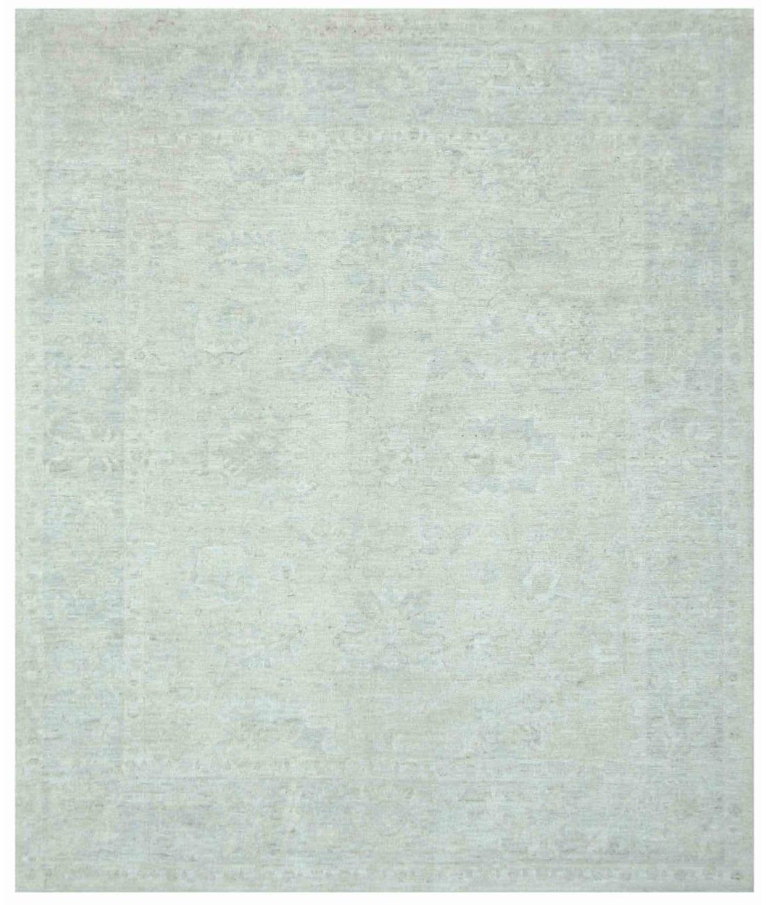 Hand Knotted Oushak Wool Rug - 8'2'' x 9'9'' 8' 2" X 9' 9" ( 249 X 297 ) / Teal / Teal